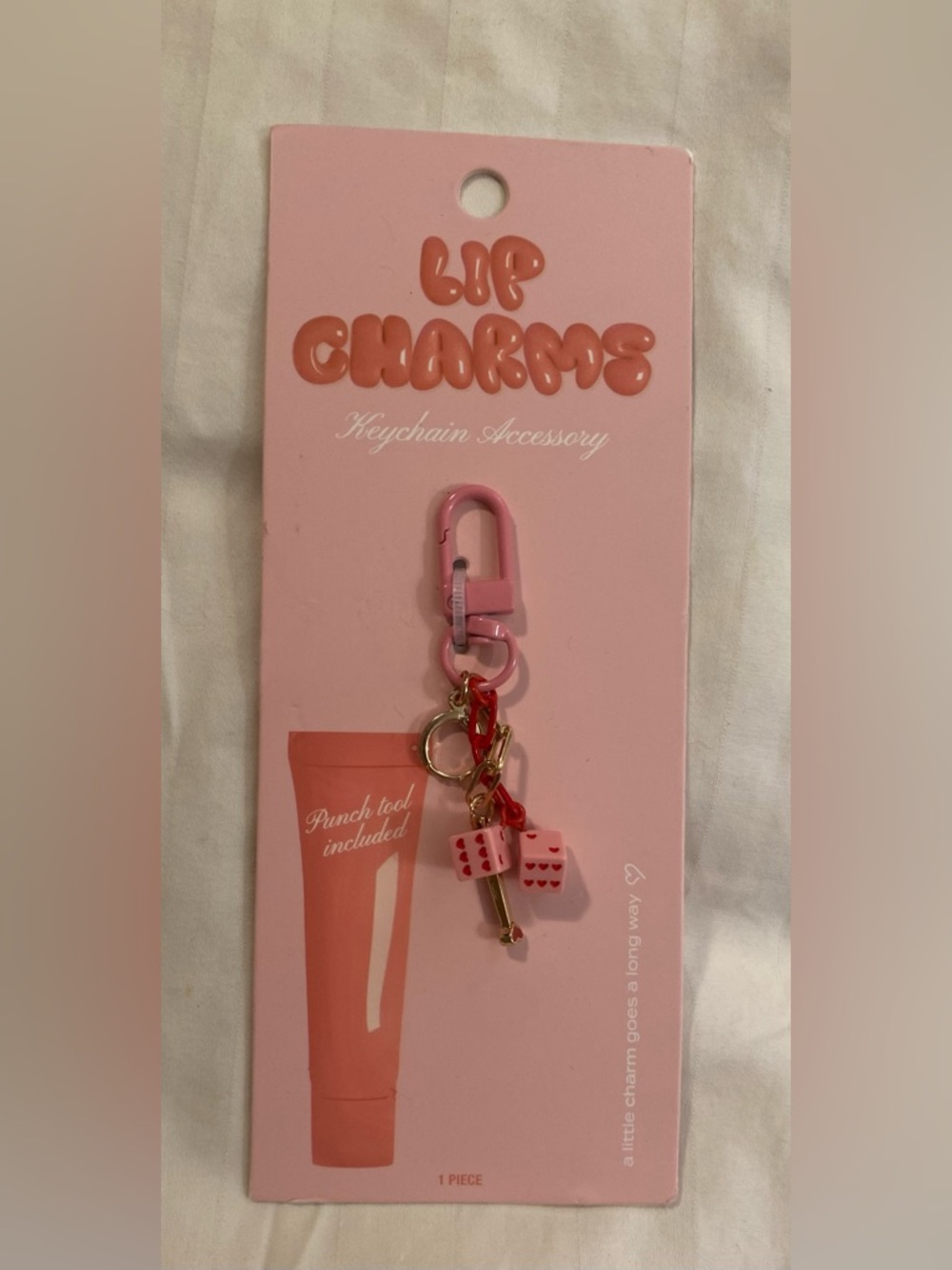 Lip Charms Pink Dice Keychain Accessory